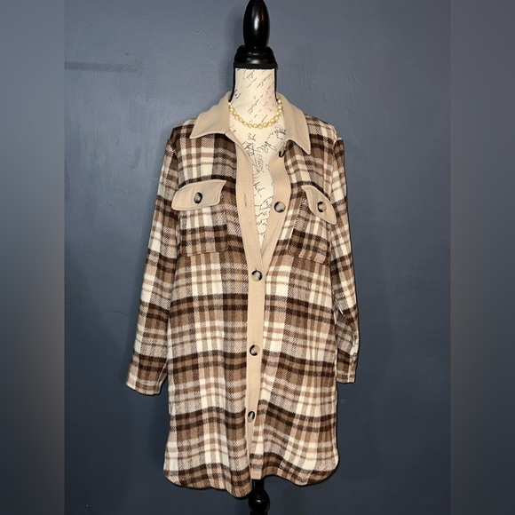 MELLODAY Jackets & Blazers - Plaid Women's Jacket in Brown and Tan